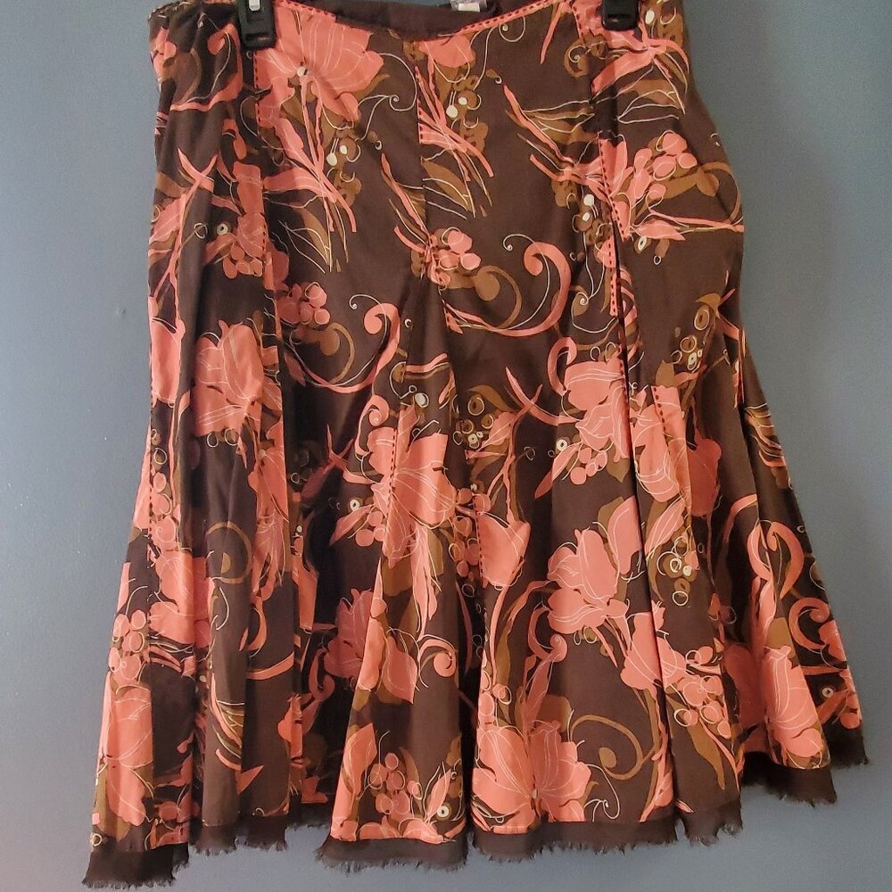 Apt 9 Womens brown and pink a line skirt  size 16 petite Floral design